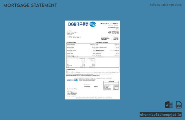 Südkorea, Daegu: Beispiel eines Kontoauszugs der Bank für Hypotheken in Word- und PDF-Formaten